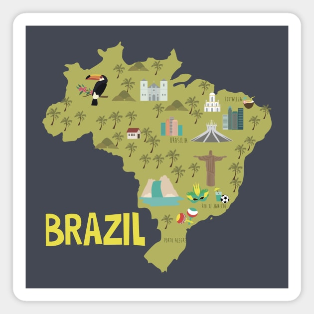 Brazil Illustrated Map Magnet by JunkyDotCom